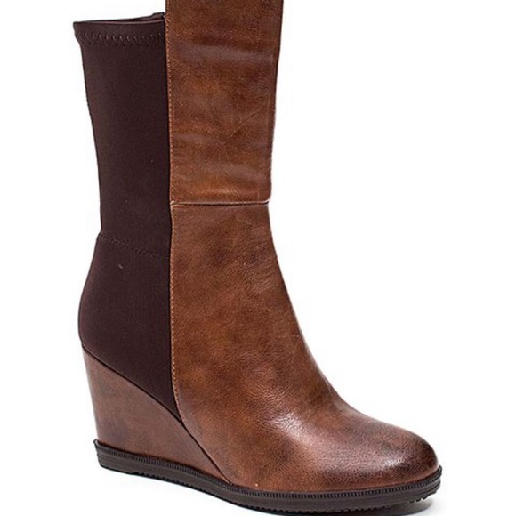 Cognac Wedge Boots - Picture 1 of 2